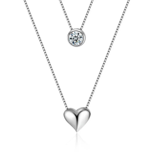 Sterling Silver Heart-Shaped Double-Layer Necklace