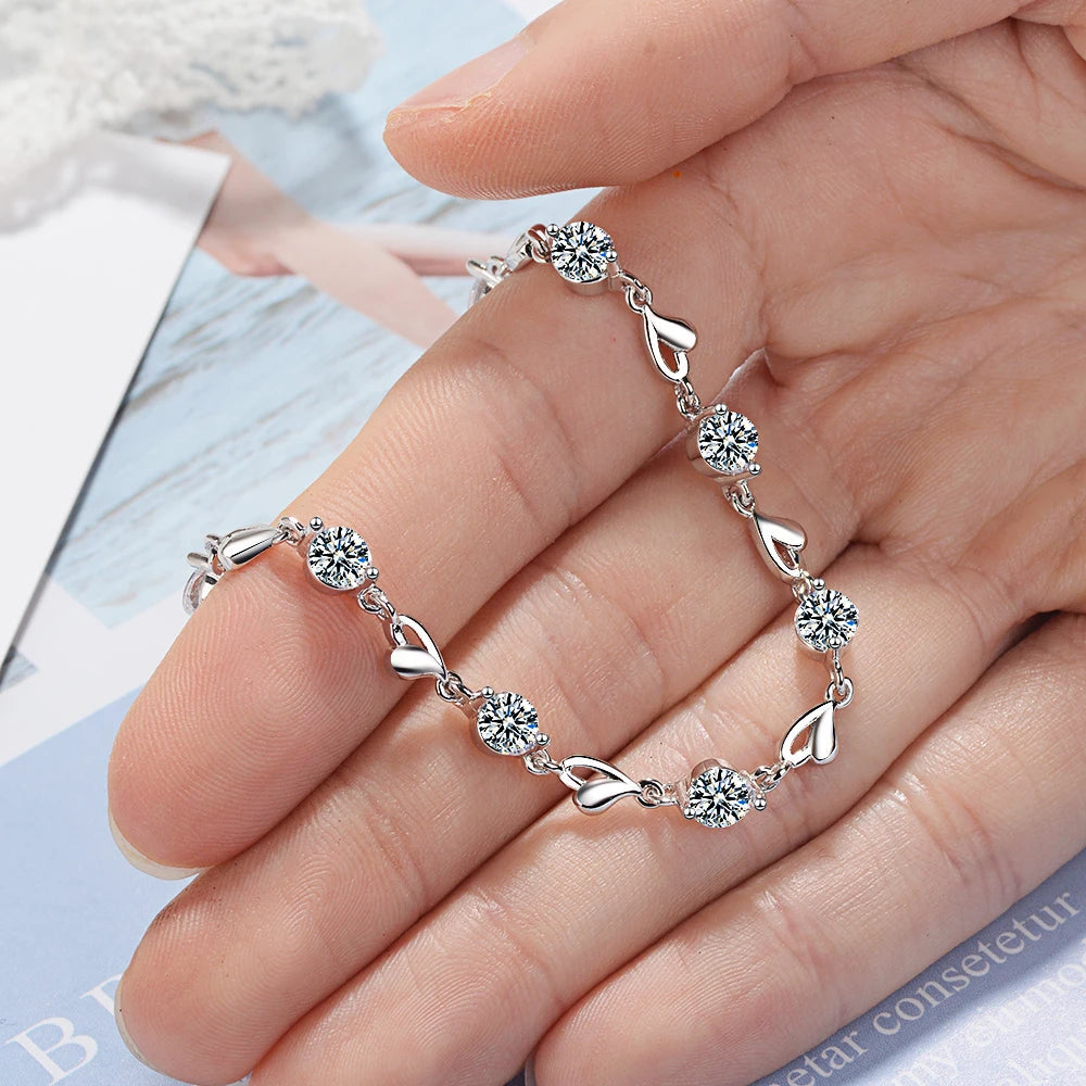 Sterling Silver Zircon Lovers Heart Bracelets