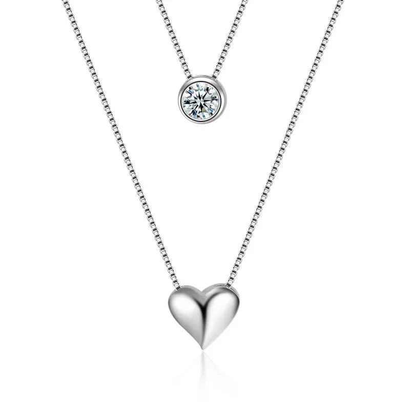 Sterling Silver Heart-Shaped Double-Layer Necklace