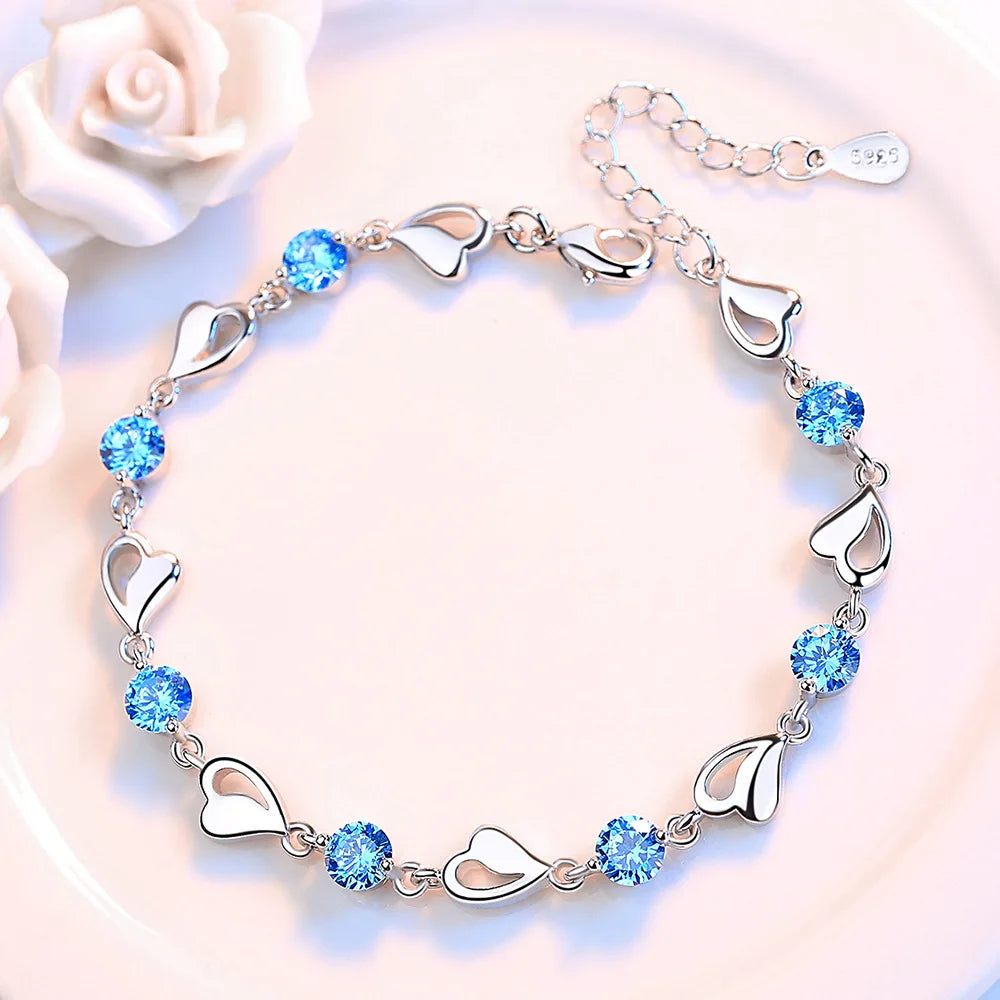 Sterling Silver Zircon Lovers Heart Bracelets