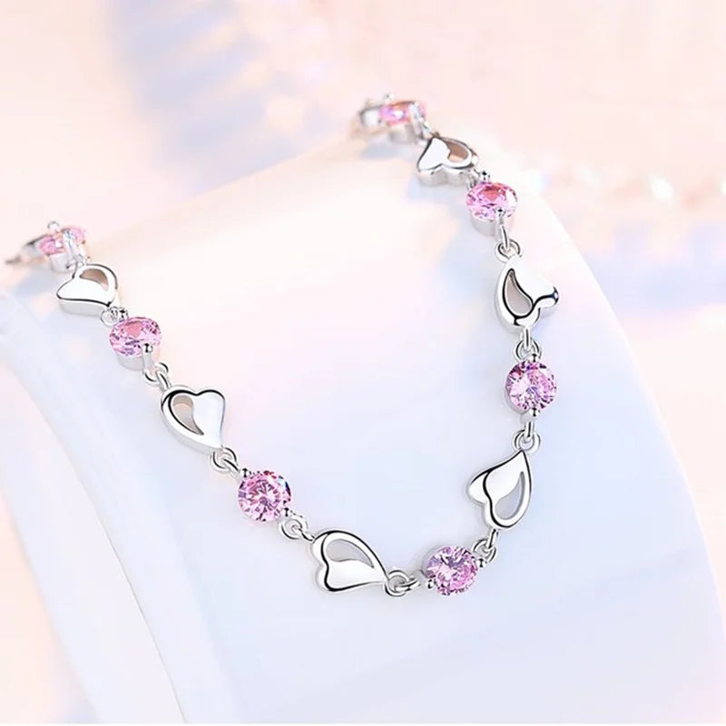 Sterling Silver Zircon Lovers Heart Bracelets