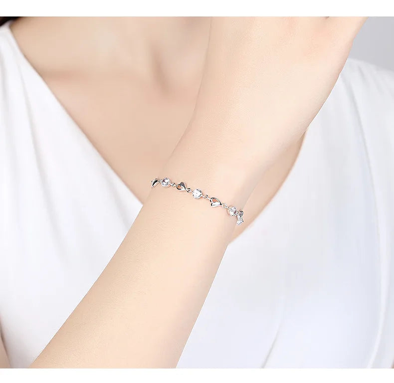 Sterling Silver Zircon Lovers Heart Bracelets